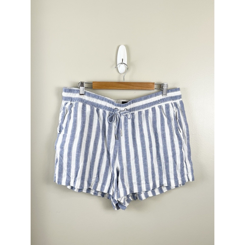 Gap Women's Blue White Striped Shorts Linen Blend Sz XL Coastal Beach Summer‎